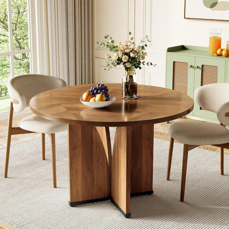 Union Rustic 39 Inch Dining Table For 4 Rustic Kitchen Table Round Dining Table With X Shaped Stable Pedestal Farmhouse Wood Dinner Table For Dining Room Living Room Wayfair